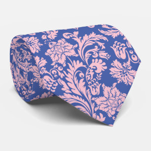 Pastel Pink & Blue Floral Damask Pattern Tie