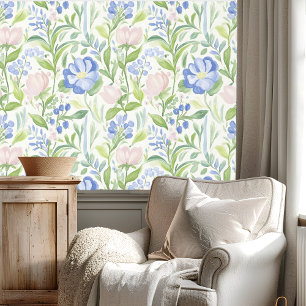 Pastel Pink Blue Floral Pattern  Wallpaper