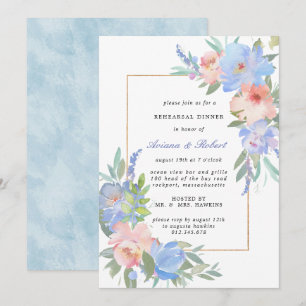 Pastel Pink Blue Floral Rehearsal Dinner Invitation