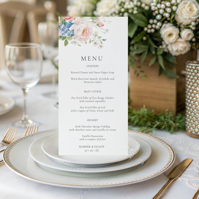 Pastel Pink & Blue Floral Spring Wedding Menu (Creator Uploaded)