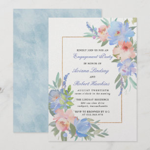 Pastel Pink Blue Floral Wedding Engagement Invitation
