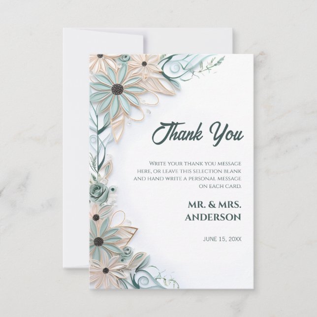 Pastel Pink Blue Floral Wedding Paper Quilling Thank You Card (Front)