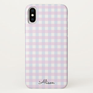 Pastel Pink Blue Gingham Personalised Phone Case