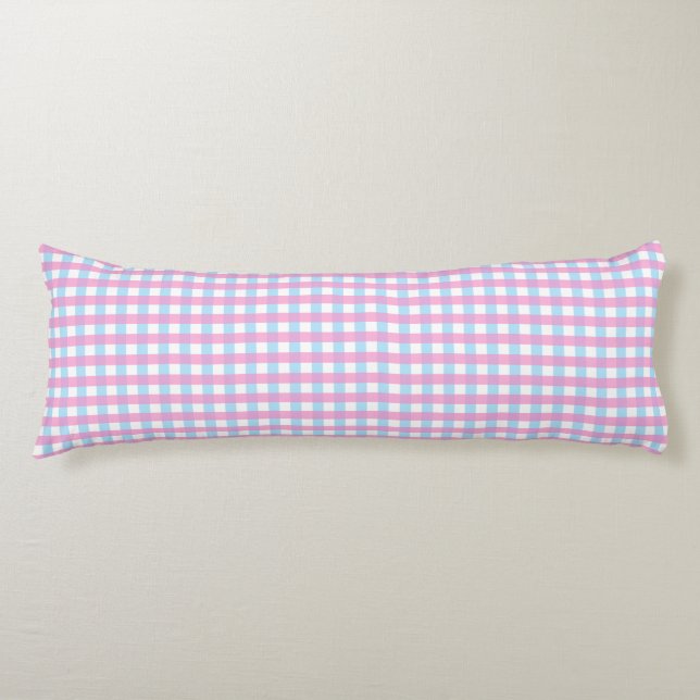 Pastel Pink Blue Gingham Plaid Body Cushion (Front)