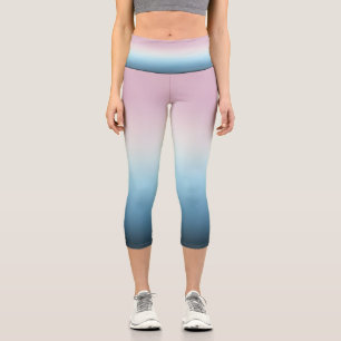 Pastel Pink & Blue Gradient Indigo Rose Ombre   Capri Leggings