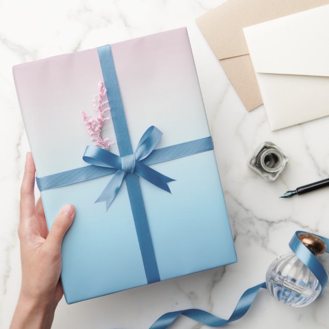 Pastel Pink & Blue Gradient Indigo Rose Ombre   Wrapping Paper (Gifting)
