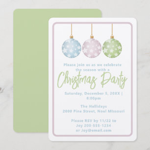 Pastel Pink Blue & Green Ornaments Christmas Party Invitation