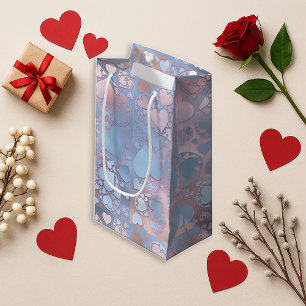 Pastel Pink Blue Heart Pattern Glossy Print Small Gift Bag