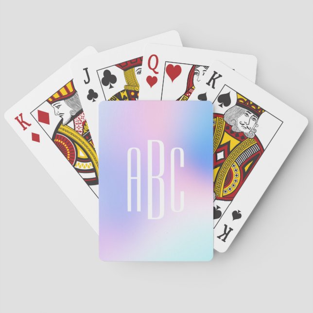 Pastel Pink Blue Holographic Three Letter Monogram Playing Cards (Back)