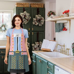 Pastel Pink Blue Monogram Nutcracker Apron<br><div class="desc">Celebrate the holiday season cooking your favourite goodies as pastel pink blue Christmas nutcracker. This design features a pastel pink,  pastel blue,  grey green,  yellow,  and orange colouring with details of a nutcracker's uniform and personalised monogram letters in the top of the uniform. Design by Ms_Jade. © Ms_Jade</div>