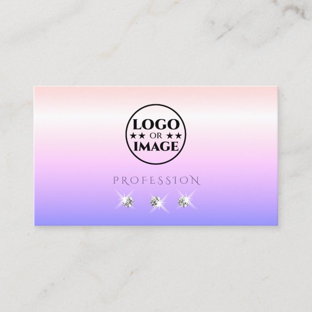 Pastel Pink Blue Ombre Sparkling Diamonds Add Logo Business Card (Front)