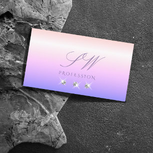 Pastel Pink Blue Ombre Sparkling Diamonds Monogram Business Card