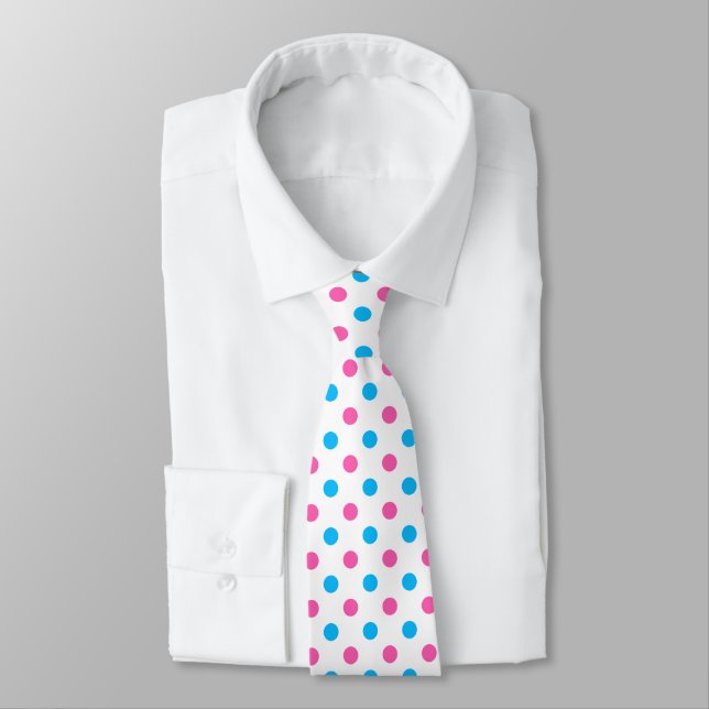 Pastel Pink Blue Polka Dot Pattern Tie (Tied)
