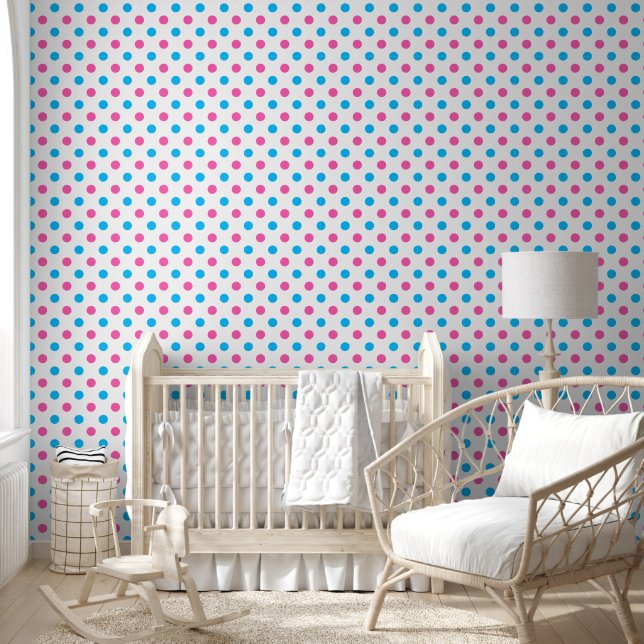 Pastel Pink Blue Polka Dot Pattern Wallpaper (Kids)