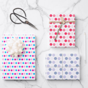 Pastel Pink Blue Red Polka Dots Wrapping Paper Sheet