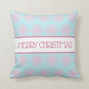 Pastel Pink Blue Snowflakes Merry Christmas Cushion