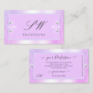 Pastel Pink Blue Sparkle Diamonds Monogram Ornate Business Card