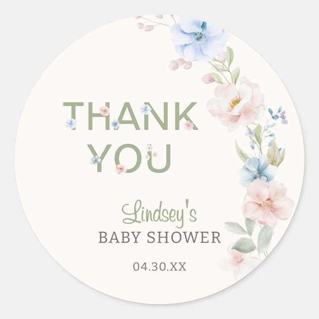 Pastel Pink Blue Spring Baby in Bloom Baby Shower  Classic Round Sticker (Front)