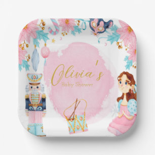 Pastel Pink Blue Vintage Nutcracker Baby Shower Paper Plate