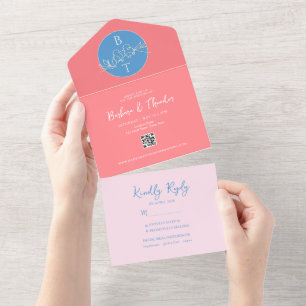 Pastel Pink Blue Wedding All In One Invitation