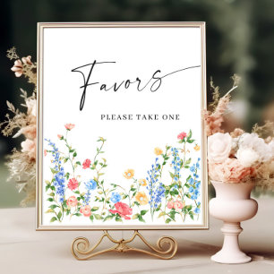 Pastel Pink Blush Bohemian Wildflowers Favours Poster