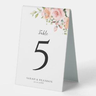 Pastel Pink Blush Floral Botanical Table Number