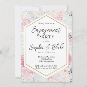 Pastel Pink & Blush Floral Engagement Party  Invitation