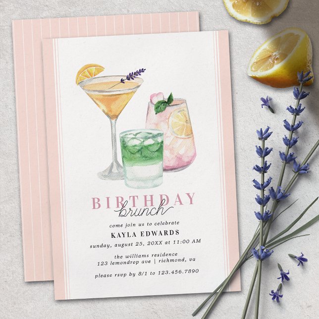 Pastel Pink Blush | Girly Cocktail Birthday Brunch Invitation (Creator Uploaded)