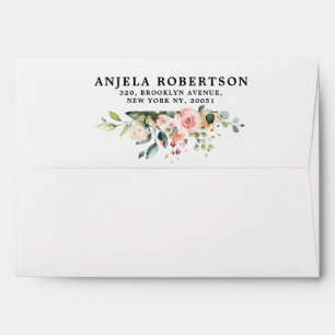 Pastel Pink Blush Rose Floral Botanical Wedding Envelope