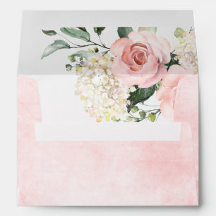 Pastel Pink Blush Rose Floral Botanical Wedding Envelope