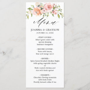 Pastel Pink Blush Rose Floral Botanical Wedding Menu