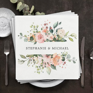 Pastel Pink Blush Rose Floral Botanical Wedding Napkin