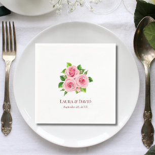 Pastel Pink Blush Rose Floral Botanical Wedding  Napkin