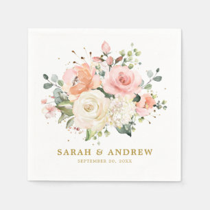 Pastel Pink Blush Rose Floral Botanical Wedding Napkin