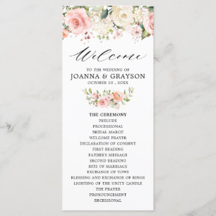 Pastel Pink Blush Rose Floral Botanical Wedding Programme