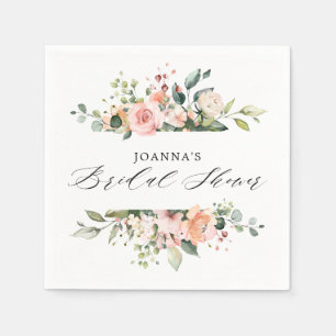 Pastel Pink Blush Rose Floral Bridal Shower Napkin