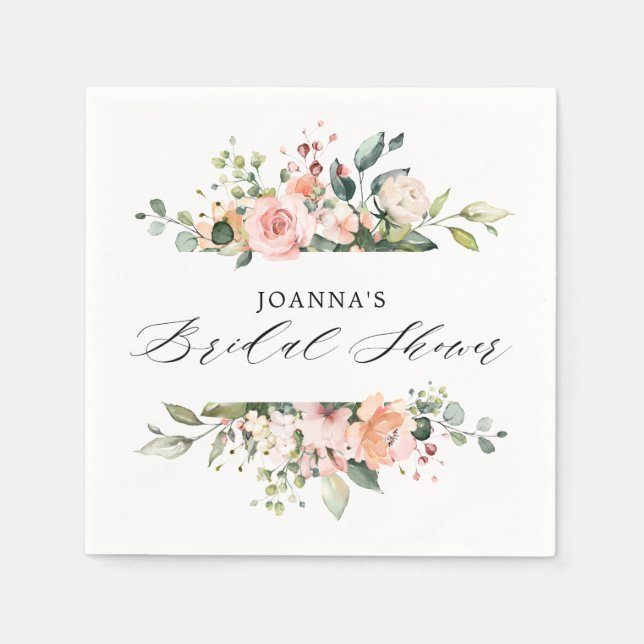 Pastel Pink Blush Rose Floral Bridal Shower Napkin (Front)