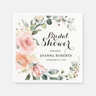 Pastel Pink Blush Rose Floral Bridal Shower Napkin