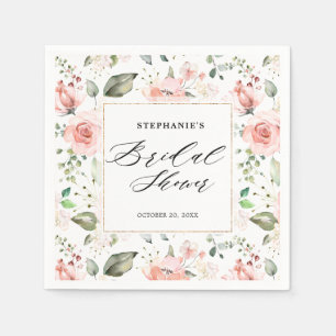 Pastel Pink Blush Rose Floral Bridal Shower Napkin