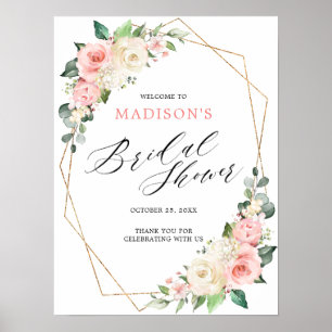 Pastel Pink Blush Rose Floral Bridal Shower Poster