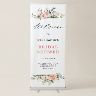 Pastel Pink Blush Rose Floral Bridal Shower Retractable Banner