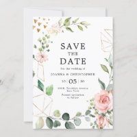 Pastel Pink Blush Rose Floral Geometric Wedding