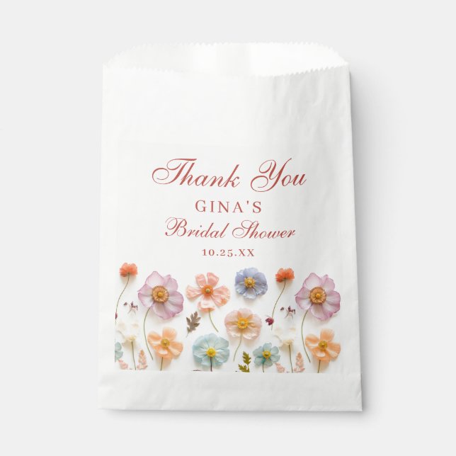Pastel Pink Bohemian Wildflower Bridal Shower Favour Bags (Front)