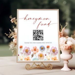 Pastel Pink Bohemian Wildflowers Honeymoon Fund Poster