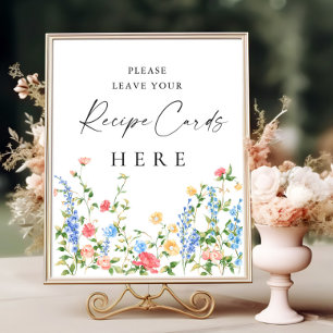 Pastel Pink Bohemian Wildflowers Recipe Cards Sign