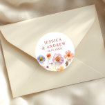 Pastel Pink Bohemian Wildflowers Wedding  Classic Round Sticker<br><div class="desc">For further customisation,  please click the "Personalise this template",  then "Edit using Design Tool". Stylish editable easy to use wedding templates,  more items available in the store (invitations,  rsvp,  thank you cards,  stationery & decor). If you need help or matching items,  please contact me.</div>