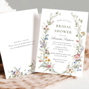 Pastel Pink Boho Floral Wildflower Bridal Shower Invitation