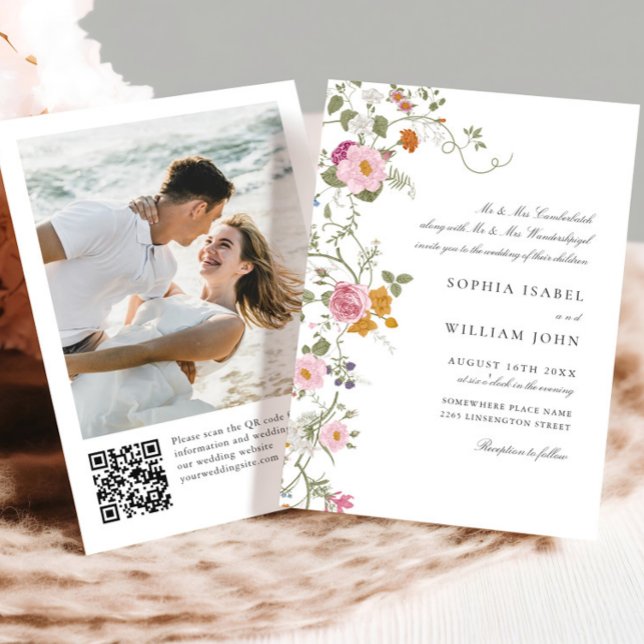 Pastel Pink Boho Floral Wildflowers Wedding Invitation (Creator Uploaded)