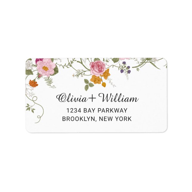 Pastel Pink Boho Floral Wildflowers Wedding Label (Front)