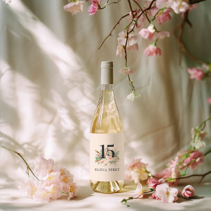 Pastel pink boho girly watercolor floral birthday wine label